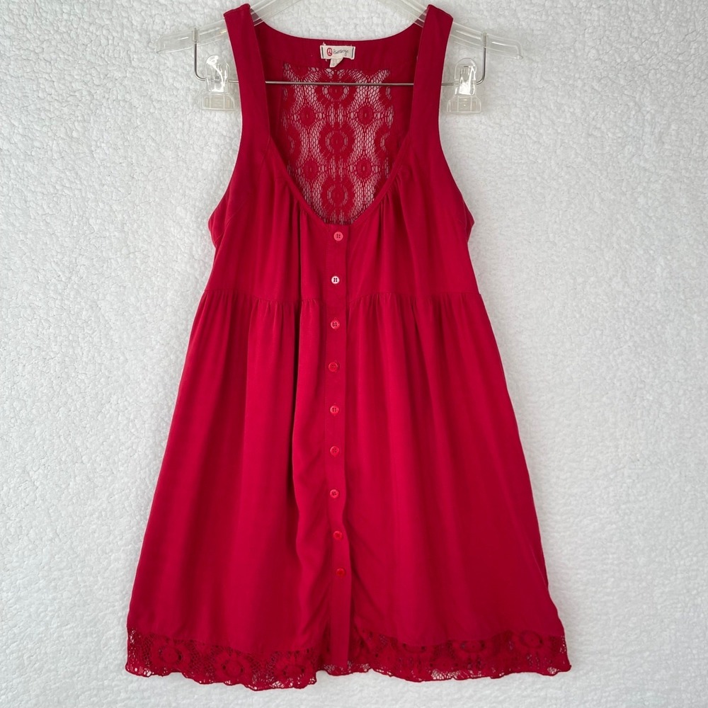 Isenboye Red Lace Back Button Front Babydoll Tunic Top‎ Sleeveless Small